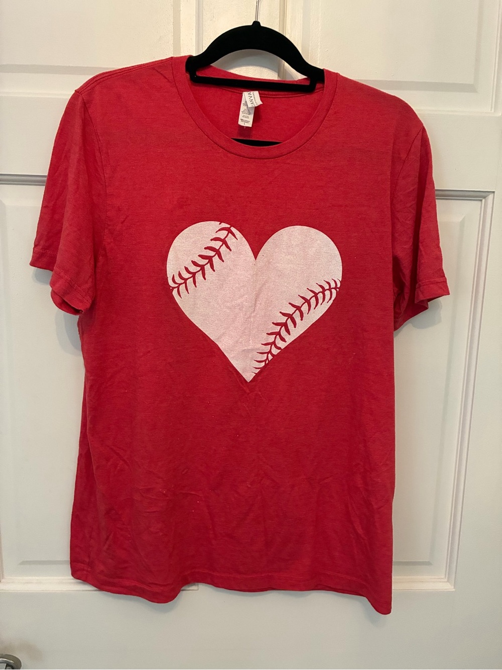 Ladies Red Baseball Heart Graphic Tee